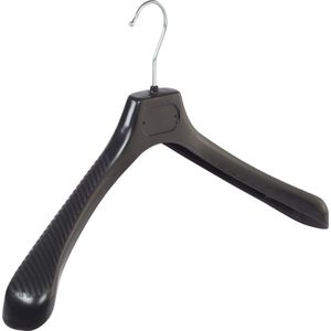 De Kledinghanger Gigant - Mantelhanger - Kostuumhanger - Jassenhanger - Volwassenen - LS48 - 10 Stuks - Kunststof - Zwart - Gebogen Model - Schouderverbreding 5 cm - 48 cm - Kledinghanger - Kleerhanger - LS-Serie (LS48_00/10)