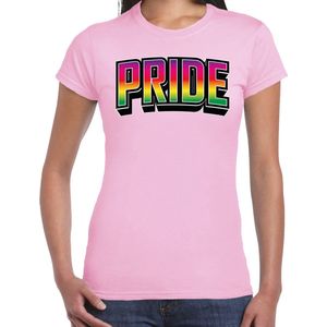 Bellatio Decorations Gay Pride T-shirt voor dames - licht roze - pride - regenboog - LHBTI XL