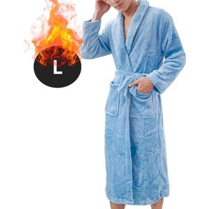 Nivard Badjas Heren - Fleece - Katoen - Badstof - Sauna - Hamam - Wafel - Bathrobe - Duster - Ochtendjas - Kimono - Lichtblauw L