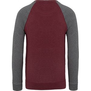 Kariban Tweekleurige herensweater BIO French Terry ronde hals raglanmouwen K491 - Wine Heather / Grey Heather - S