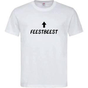 T-shirt Unisex Volwassenen Grappig Tekst ""Feestbeest ↑"" Op Voorkant | korte mouw | Wit/zwart | maat XXL