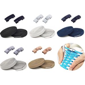 Elastische Veters - Schoenveters - Niet Meer Strikken - 5 paar - Unisex - Draaisluiting - sportveters - rond - schoenveters - kinderveters - Hardlopen - Zwart/wit/donkerblauw/grijs/kaki - 100CM - 8MM