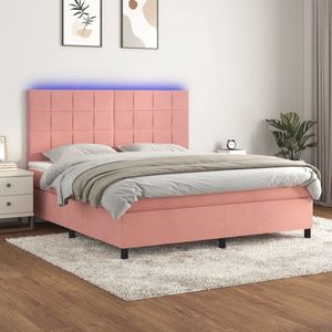 The Living Store Boxspring - Fluweel Bed - 180x200 cm - LED-verlichting - Pocketvering Matras - Huidvriendelijk Topmatras