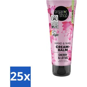 Organic Shop - Hand & Nail Cream - Cherry & Lotus - Verzorgend en Hydraterend - 75 ml - Bulkverpakking - 25 stuks