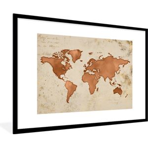 Fotolijst incl. Poster - Wereldkaart - Papyrus - Koper - 120x80 cm - Posterlijst