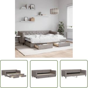 The Living Store Slaapbank met onderschuifbed - Taupe - 223 x 90 x 67 cm - 2-in-1 slaapbank met lades