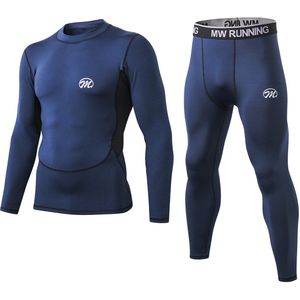 MEETHOO Heren Thermisch Ondergoed Set Compressie Basislaag Sport Lange Onderbroek Fleece Gevoerde Winteruitrusting Hardlopen Ski毛n-Blauw-XXL