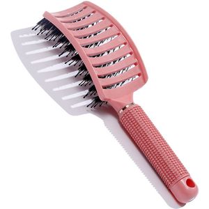 1 stuks haarborstel, borstel met everzwijnhaar, professionele gebogen geventileerde kappersgereedschappen, snel drogende ontwarrende massageborstels,Roze