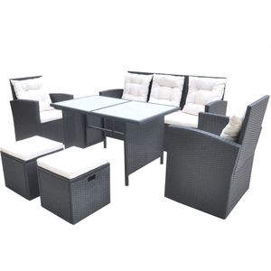 vidaXL 6-delige Tuinset - Luxe Poly Rattan Zwart Tuinmeubels - Lounge Set - Ratan Meubilair - Buitendecoratie - Eetkamerset