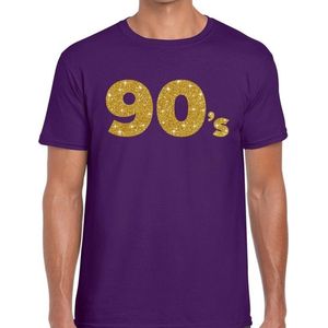90's goud glitter tekst t-shirt paars heren - Jaren 90 kleding L