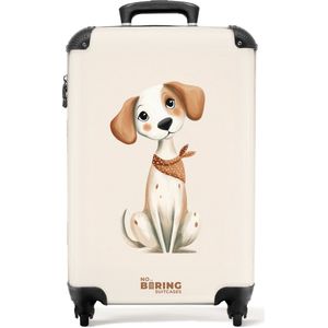 NoBoringSuitcases.com® - Kinderkoffer - Kindertrolley jongen en meisje - Bruin gevlekte pup op een beige achtergrond - Handbagage koffer lichtgewicht - Reiskoffer trolley kinderen - Rolkoffer met wieltjes - Past binnen 55x40x20 en 55x35x25