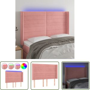 The Living Store Hoofdbord LED 147x16x118/128 cm fluweel roze - Hoofd Bord - Led Hoofdbord - Hoofdbord Roze - Velvet Hoofdbord - Hoofdbord Met Led Verlichting