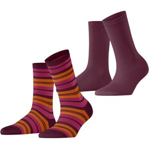 Esprit College Stripe 2-Pack gedessineerd katoen multipack sokken dames rood - maat 35-38