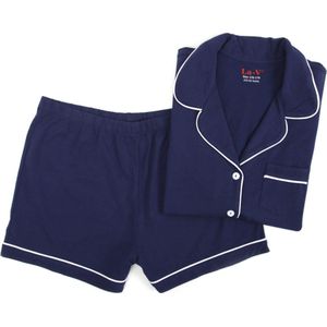La V shortama voor Meisjes met klassieke kraag Donkerblauw 116-122