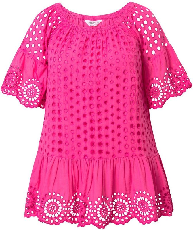 Angel of Style Angel of Style - Dames - Blouse A-lijn ogenborduursel 3/4-raglanmouwen - Hibiscusrood - Maat 42