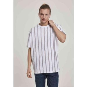 Urban Classics - Heavy Oversized AOP Stripe Heren T-shirt - S - Wit/Blauw