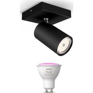 Philips myLiving Kosipo Opbouwspot White & Color Ambiance GU10 - 1 Hue Lamp - Wit en Gekleurd Licht - Dimbare Plafondspots - Zwart