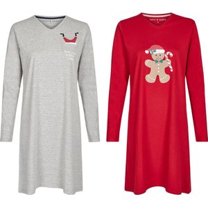 Happy Shorts Dames Kerst Pyjama Nachthemd Rood / Grijs - Maat S | big shirt | slaaphemd