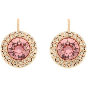 Behave Oorbellen hangers rosè goud-kleur met roze steen 2 cm