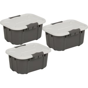 Inovra ® Stijlvolle en Praktische Opbergboxen met Deksel, Set van 3, Donkergrijs, BPA-vrij Kunststof