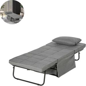 Vouwbed - Opklapbed - Logeerbed - Zetelbed - Logeermatras - 1 persoons - Metalen frame - Verstelbaar - Grijs