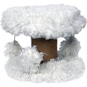 Topmast Krabpaal Fluffy Lycia - Wit - 25 x 25 x 20 cm - Made in EU - Krabpaal voor Kittens - Met Kattenspeeltjes - Sterk Sisal Touw - Mini Krabpaal