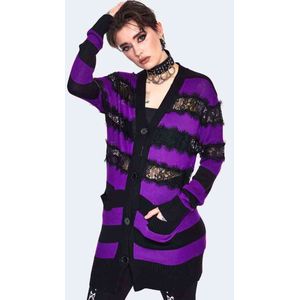 Jawbreaker - Oversized Stripe Purple Lange cardigan - S - Paars/Zwart
