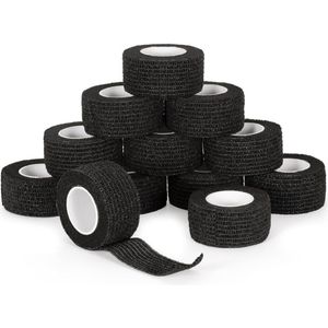 Vingerverbanden - 12 rollen - Vingerpleister zelfklevende verbanden - 2,5 cm x 4 m Zelfklevende verbanden - Zelfklevende verbanden - Elastische verbanden - Zelfklevende fixatieverbanden - Dierenartsverbanden - Voor eerstehulpsporten - Zwart
