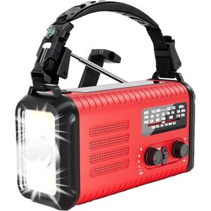 NovaWare NoodRadio Solar Opwindbaar - FM/AM - Powerbank Zonneenergie met 20.000mAh - Survival Noodpakket - Draagbare Radio op batterijen – Rood