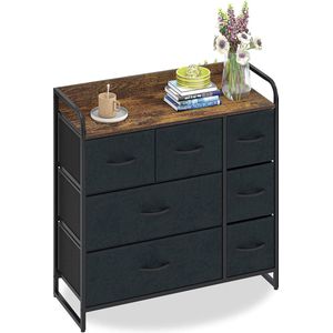 Ladekast met 7 laden Suède Stoffen Kast Dressoir Vintage Hoge Kast Metalen Multifunctionele Kast Organisator TV Kast Kleine Keuken Slaapkamer Kantoor Woonkamer Zwart + Grijs Hout + Staal