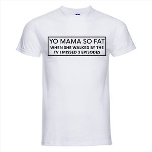 YO MAMA SO FAT T-shirt - 100% Katoen - Maat L - Classic Fit - Wit