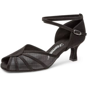 Zwarte Dansschoenen Dames - Diamant 020 - 077 - 040 - Gesloten neus - Nubuck leer - Bandjes rond de enkel - Lage Flare Hak 5cm - Suede zool - Peeptoe - Latin, Salsa, Ballroom - Diamant - Zwart - 37.5