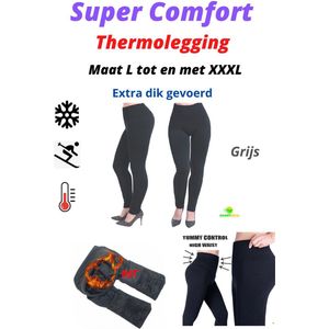 Super Comfort Thermolegging Grijs - Maat M t/m XXL - Extra WARM Gevoerd - Thermobroek - Ondergoed - Outdoor - Wintersport - Warme Legging - Fleece - Figuur Corrigerend - Shape Wear