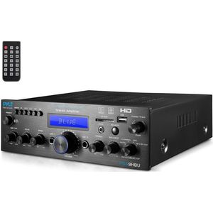 Audioversterker – Stereo Versterker – Multi-Channel Amp – Bluetooth Versterker – Karaoke Versterker – 200 Watt Vermogen – Draadloze Bluetooth & Dubbele Microfooninput – Zwart