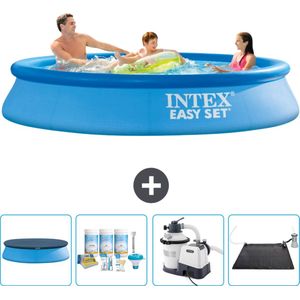Intex Rond Opblaasbaar Easy Set Zwembad - 305 x 61 cm - Blauw - Inclusief Afdekzeil - Onderhoudspakket - Zwembadfilterpomp - Solar Mat