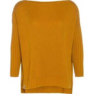 Knit Factory Kylie Gebreide Dames Trui - Trui dames winter - Pullover dames - lange mouw - Wintertrui - Damestrui - Boothals - Oker - Geel - 36/44