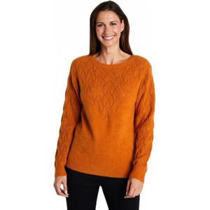 Zachte effen trui met ronde hals in fantasiebreiwerk