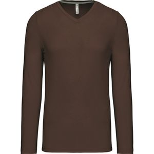 Kariban T-shirt V-hals lange mouwen K358 - Chocolate - L
