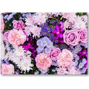 Roze en Paarse Bloemen - 70x50 Canvas Liggend - Natuur - Bloemen