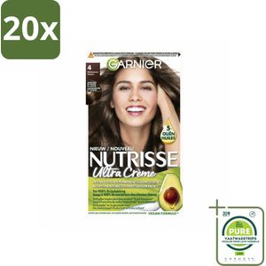 20 x Garnier - Nutrisse Ultra Crème 4 - Haarkleuring - Middenbruin - Intens Voedend - Permanente Kleur - Grootverpakking - Haarverf - Permanente Haarkleuring - Grijsdekking - Voedende Haarkleuring - Nutrisse Ultra Crème