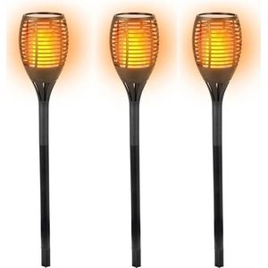 Set van 6x stuks Halloween horror decoratie solar LED tuinfakkel zwart 77 cm - Tuinverlichting/thema feestversiering