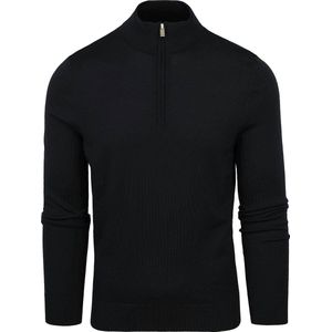 Suitable - Schipperstrui - Zwart - Merino Half Zip Trui - Heren
