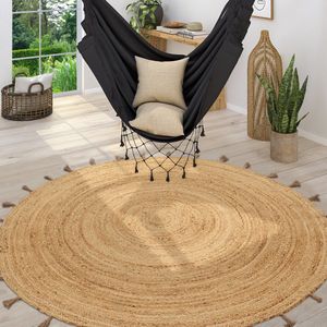 Paco Home Vloerkleed Rond Woonkamer Jute Boho Ethno Handgemaakt Natuurlijk Vloerkleed 160 cm Rund