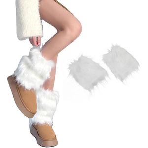 Nieuwe titel: Voethoezen warme bontschoenen pluchen beenwarmers leggingssokken verdikt (25 cm) - Wit 1CM