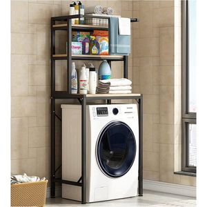 Wasmachine Rek - 3 laags - Robuust - Vocthbestendig - 69 x 60 x 177 cm - Zwart