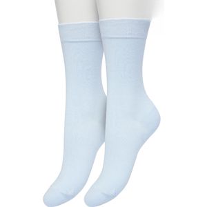 Bonnie Doon Basic Sokken Dames Licht Blauw maat 36/42 - 2 paar - Basis Katoenen Sok - Gladde Naden - Brede Boord - Uitstekend Draagcomfort - Perfecte Pasvorm - 2-pack - Multipack - Babyblauw - Lichtblauw - Poeder - Ballad Blue - OL834222.70