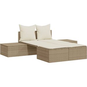 vidaXL Ligbed 2-persoons - Beige - Inclusief Kussens Ligbed - Tuinset - Lounge Set - Buitendecoratie - Tuinmeubels