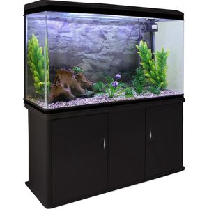 Aquarium 300 L Zwart starterset inclusief meubel - Naturel grind - 120.5 cm x 39 cm x 143,5 cm - filter, verwarming, ornament, kunstplanten, luchtpomp fish tank