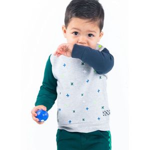 B-NOSY Baby sweater Grijs melee/Groen/marine maat 80