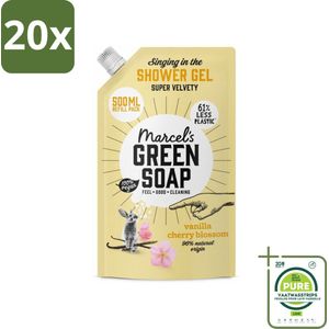 20 x Marcel's Green Soap - Shower Gel - Navulling - Vanille & Kersenbloesem - Krachtige werking - 500 ml - Grootverpakking - Douchegel - Navulverpakking - Biologische Douchegel - Vegan Douchegel - Natuurlijke Ingrediënten